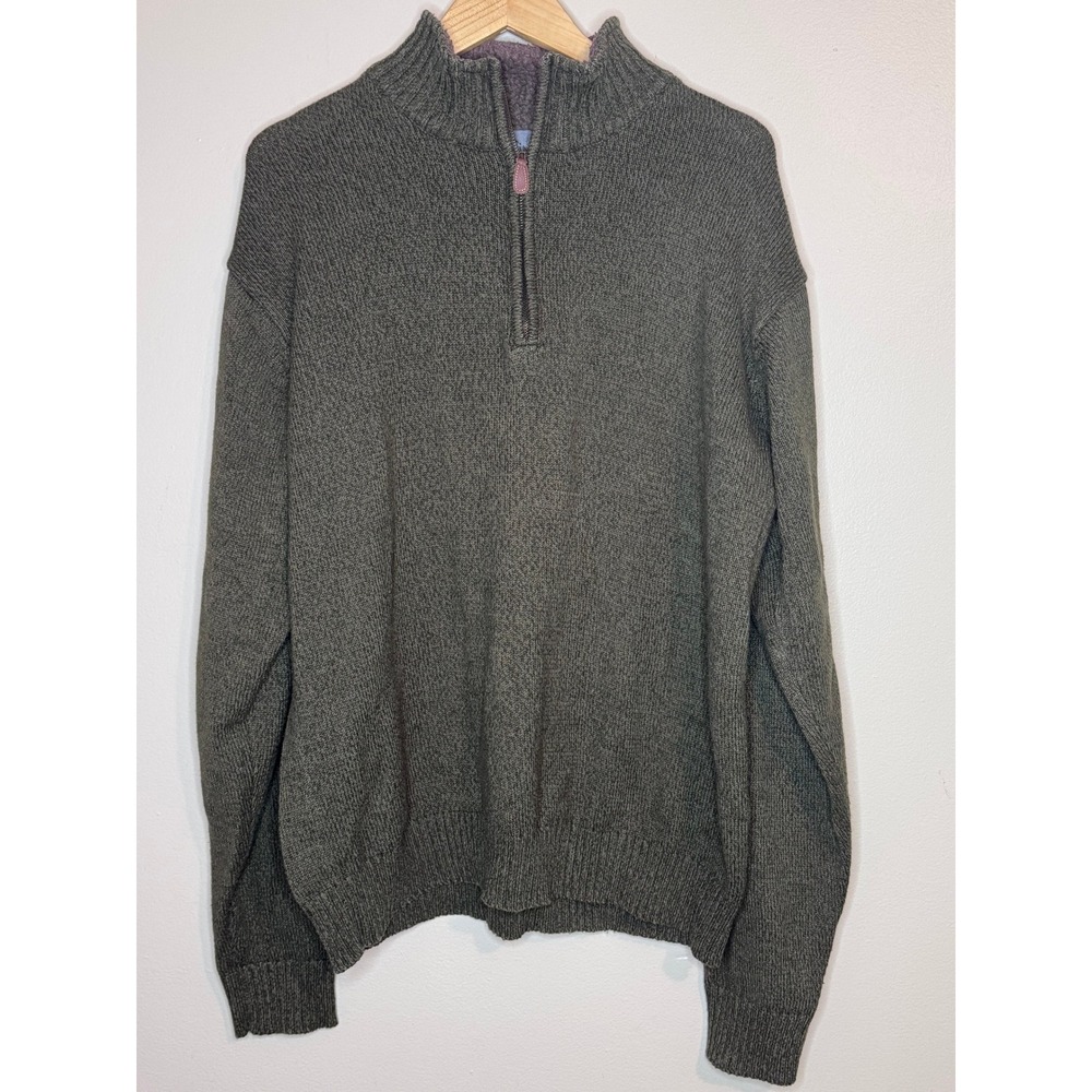Oscar de la Renta Mens Quarter Zip Sweater‎ Olive Green Sherpa Lined Neck XL